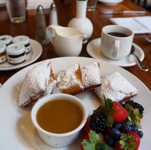 New Orleans Beignets w Praline Sauce & Strawberries at Criollo Restaurant