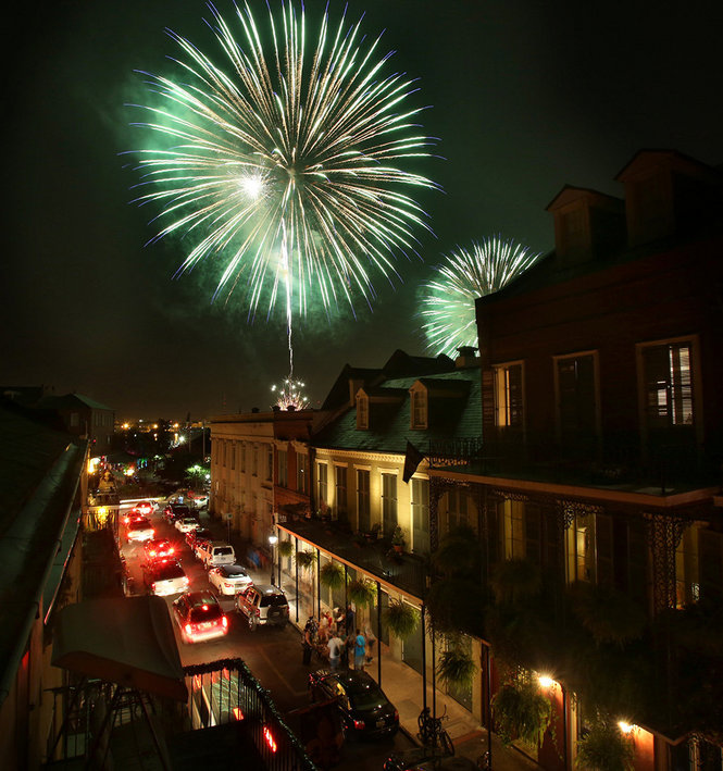 Watch New Year's Eve fireworks from a different vantage point on the balcony at Bourbon Vieux in the French Quarter of New Orleans. (Photo via theodysseyonline.com)