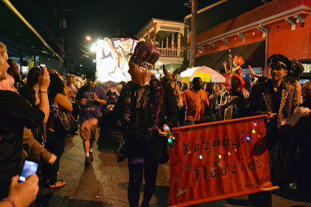 Krewe du Vieux passes many popular bars and nightclubs on Frenchmen Street before heading into the French Quarter. (Photo via Flickr user Melanie Innis)