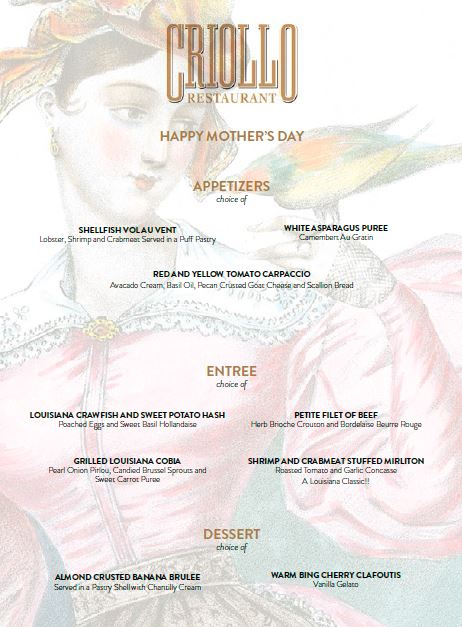 Criollo Restaurant: Mother's Day menu 2016