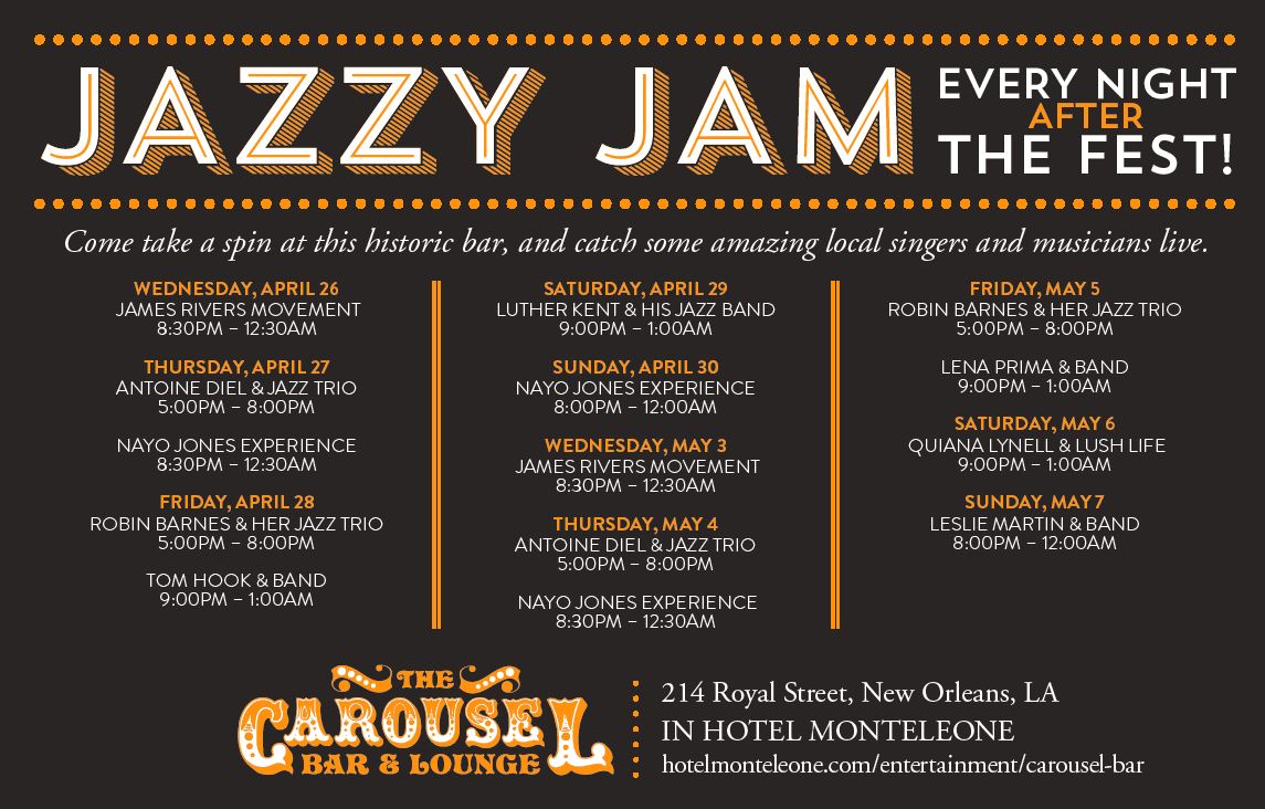 Jazzy Jam: Live music at Hotel Monteleone after Jazz Fest