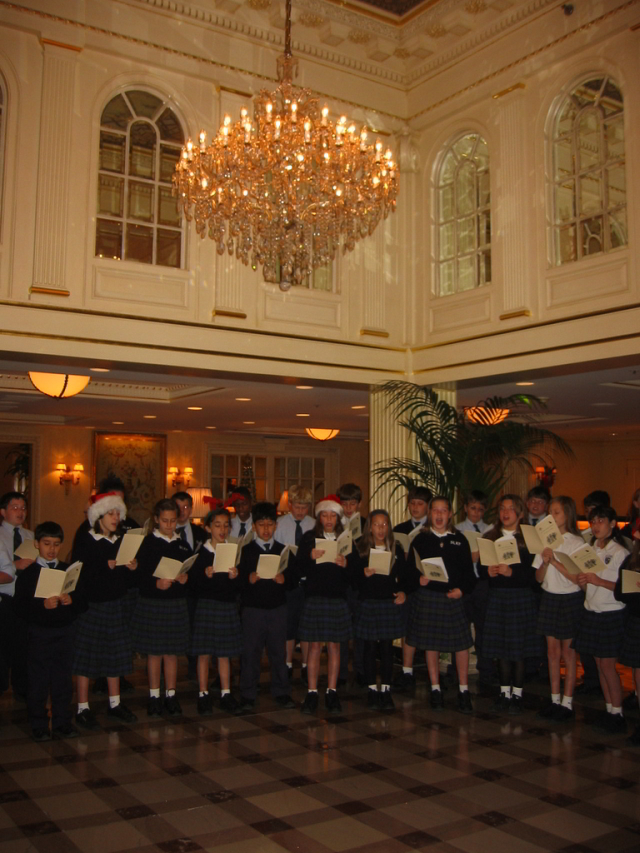 Throughout the month of December local school choirs perform in the lobby of the Hotel Monteleone.