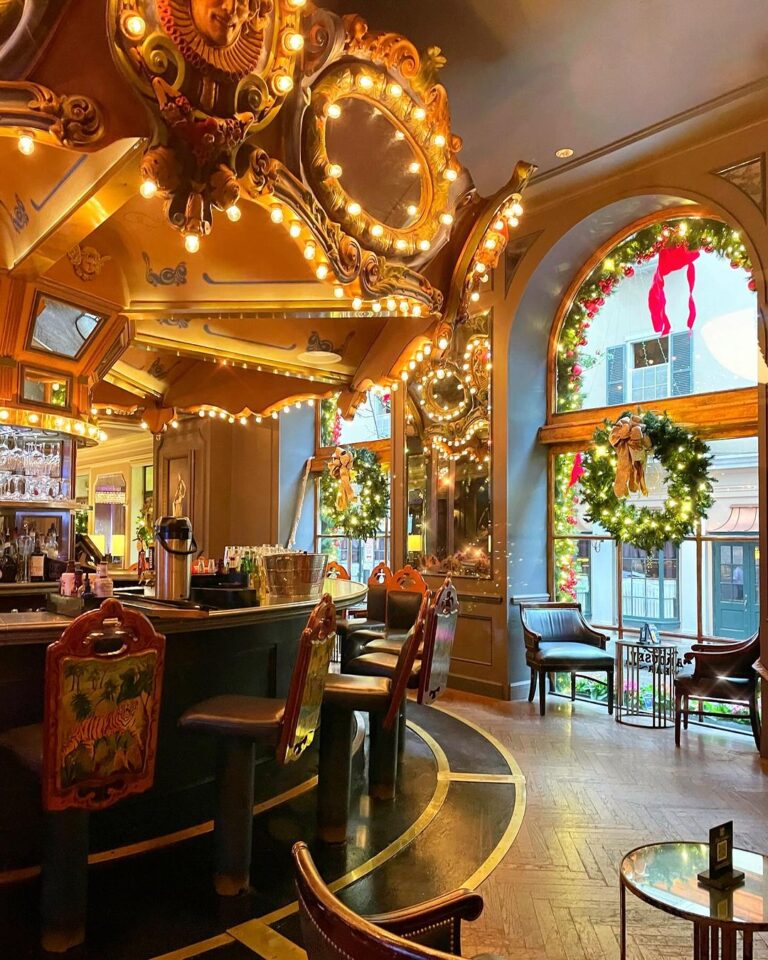 Hotel Monteleone's Carousel Bar twinkling with festive holiday lights