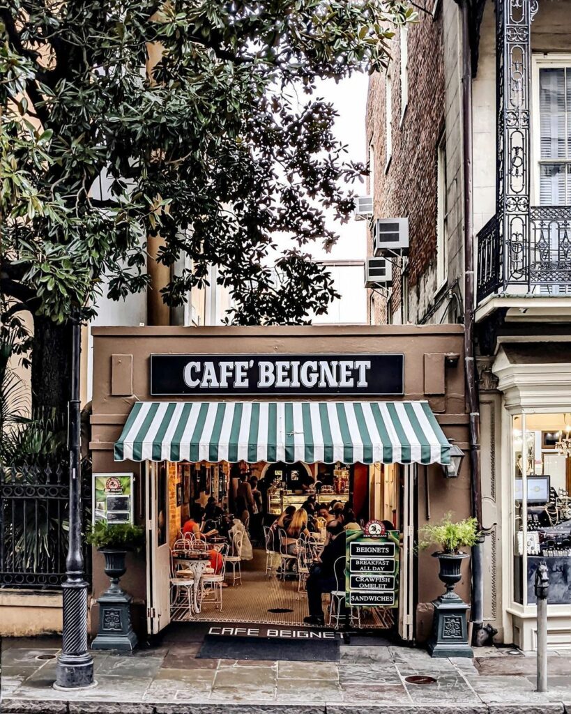 Cafe Beignet, a beloved NOLA cafe serving beignets on Royal Street in the French Quarter.