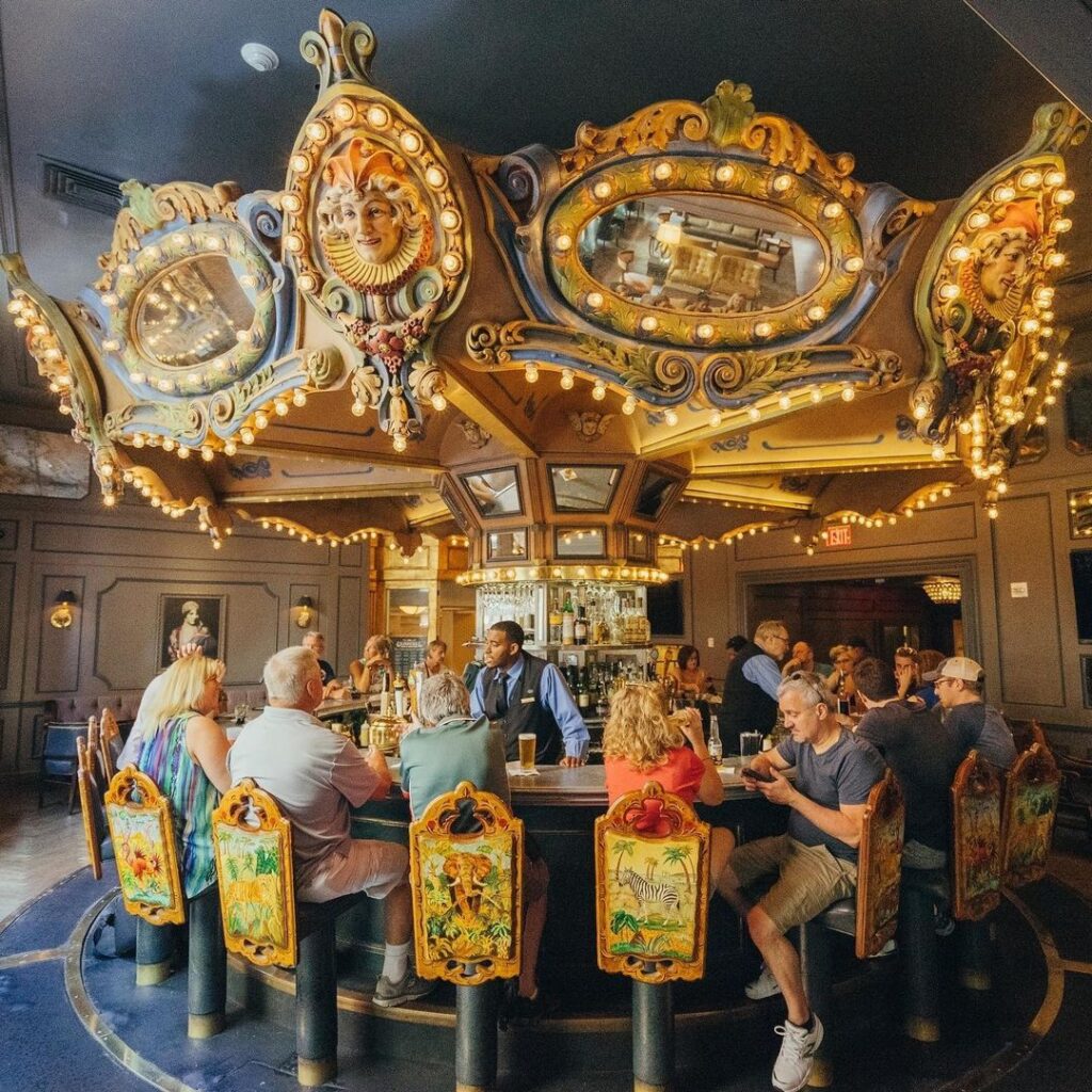 Photo of circus-themed, rotating round bar The Carousel Bar at Hotel Monteleone